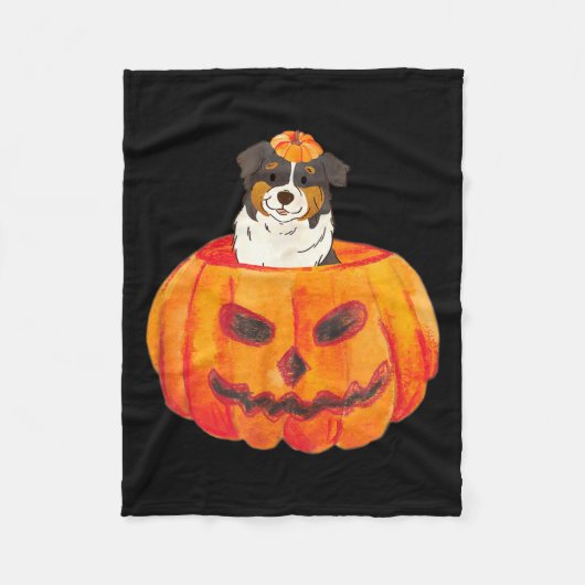 Schwarzer Tri Color Aussie Hund Frohes Halloween K Fleecedecke (Vorderseite)