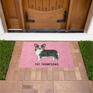 Schwarzer Tri Pembroke Welsh Corgi Hund Rosa Herze Fußmatte
