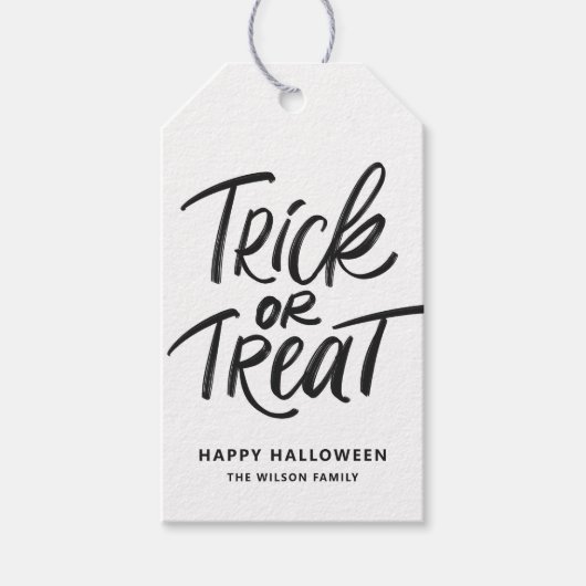 Schwarzer Trick oder Handschrift Halloween Geschenkanhänger (Vorderseite)
