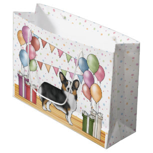 Schwarzer Tricolor Pembroke Corgi Hund Pastell Geb Große Geschenktüte
