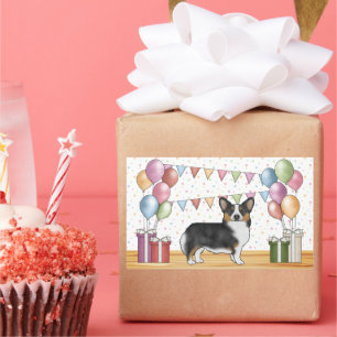Schwarzer Tricolor Pembroke Corgi Hund Pastell Geb Rechteckiger Aufkleber