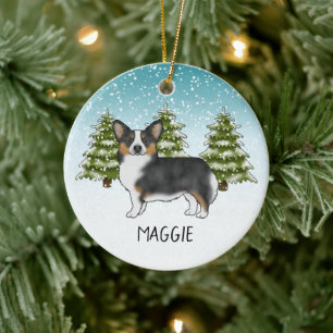 Schwarzer Tricolor Pembroke Corgi Hund Winter Weih Keramik Ornament