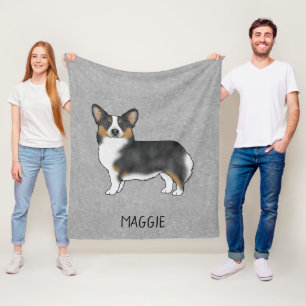 Schwarzer Tricolor Pembroke Welsh Corgi Hund Grau Fleecedecke