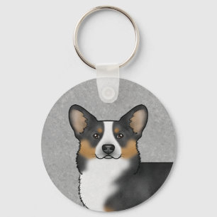 Schwarzer Tricolor Pembroke Welsh Corgi Hundekopf Schlüsselanhänger