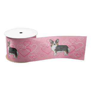 Schwarzer Tricolor Pembroke Welsh Corgi Rosa Herze Satinband