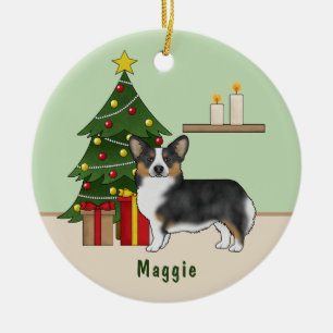 Schwarzer Tricolor Pembroke Welsh Corgi Weihnachts Keramik Ornament