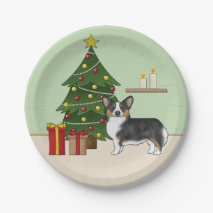 Schwarzer Tricolor Pembroke Welsh Corgi Weihnachts Pappteller