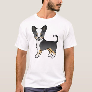 Schwarzer Tricolor-Smooth-Coat Chihuahua Cartoon D T-Shirt