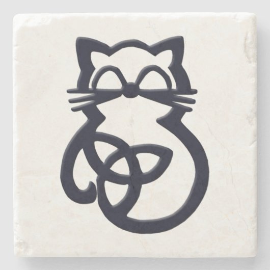 Schwarzer Trinity-Knoten-Keltischer-Katzen-Unterse Steinuntersetzer (Vorderseite)