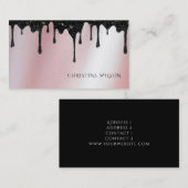 Schwarzer Tropf-Glitzer auf der Rose Gold Imitate Visitenkarte (Vorne/Hinten)