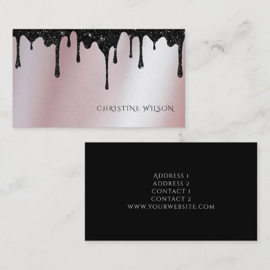 Schwarzer Tropf-Glitzer auf der Rose Gold Imitate Visitenkarte (Vorne/Hinten)