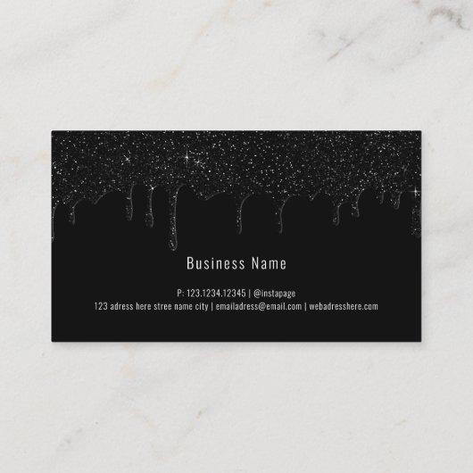 Schwarzer Tropfer Glitzer minimalistisch modern un Visitenkarte (Rückseite)