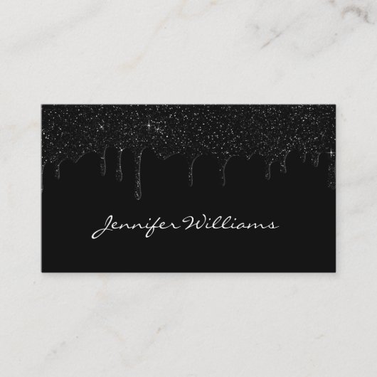 Schwarzer Tropfer Glitzer minimalistisch modern un Visitenkarte (Vorderseite)