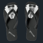 Schwarzer Tuxedo drehen Badesandalen<br><div class="desc">Die perfekte Touch zu Ihrem Strand oder zu Poolsidehochzeit. Schwarzes drehen Reinfälle mit einem formalen Tuxedoschwarzweiss-bild um. Ihr Bräutigam heiratet in der Art mit diesen modernen "Smokings-Flipflop-Sandalen" hinzufügen eine zusammenpassende Hochzeitskleiderart für die Braut! Besichtigen Sie bitte meinen Speicher "das Hungarican Prinzessin ™" bei www.zazzle.com/hungaricanprincess*. Schauen Sie in meiner "umdrehen Reinfall"...</div>