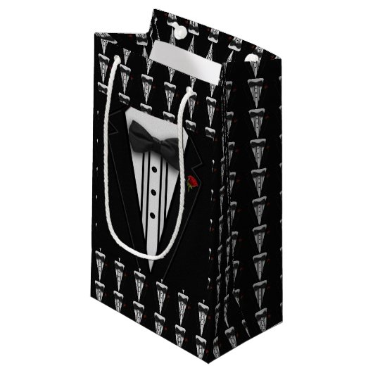 Schwarzer Tuxedo mit Bogen-Krawatte Kleine Geschenktüte (Vorderseite Schrägansicht)