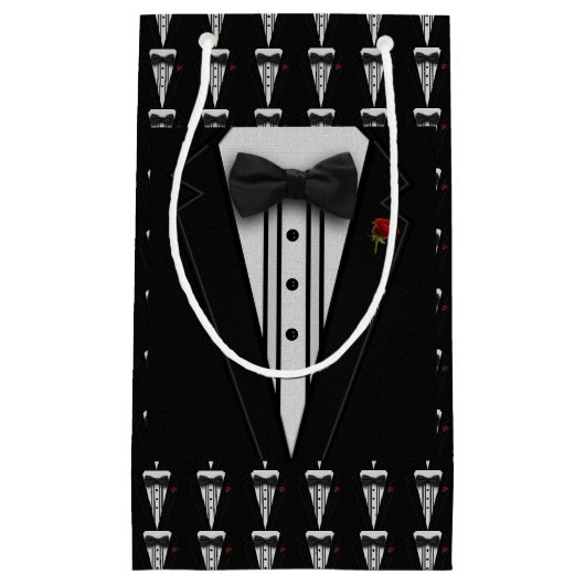 Schwarzer Tuxedo mit Bogen-Krawatte Kleine Geschenktüte (Vorderseite)