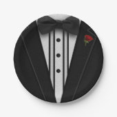 Schwarzer Tuxedo mit Bogen-Krawatte Pappteller (Vorderseite)