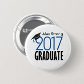 Schwarzer u. Blau 2017 graduierter Pinback Knopf Button (Vorne & Hinten)