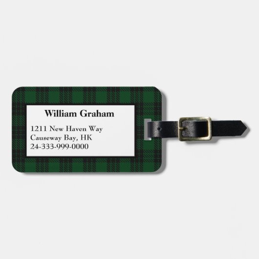 Schwarzer u. grüner Grahamtartan-karierter Gepäckanhänger (Vorderseite horizontal)