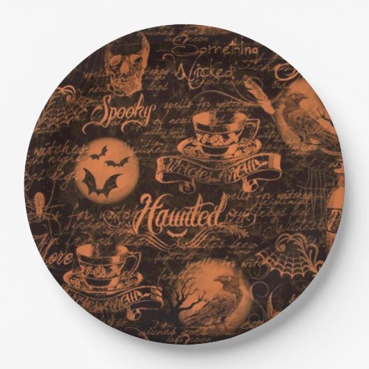 Schwarzer u. orange Spuk HalloweenpapierTeller Pappteller (Vorderseite)