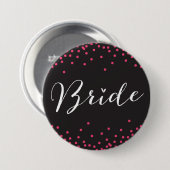 Schwarzer u. rosa Confetti-Punkt-Braut-Knopf Button (Vorne & Hinten)