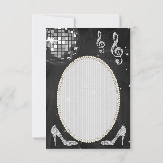 Schwarzer u. silberner Disco-Ball-Schein-Heels Dankeskarte (Rückseite)