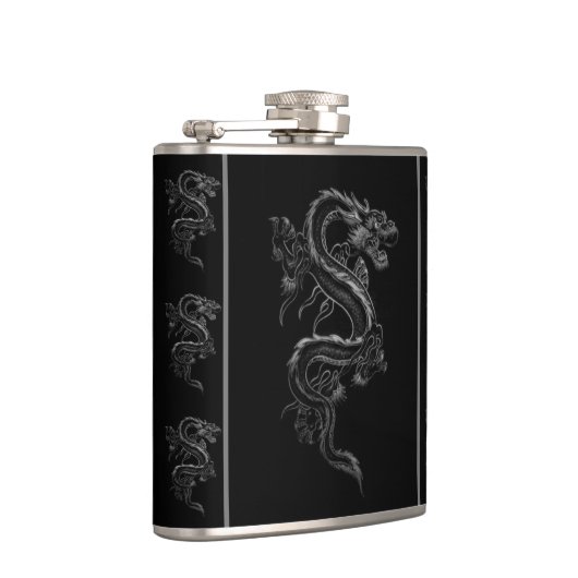 Schwarzer u. weißer asiatischer Drache Flachmann (Rechts)