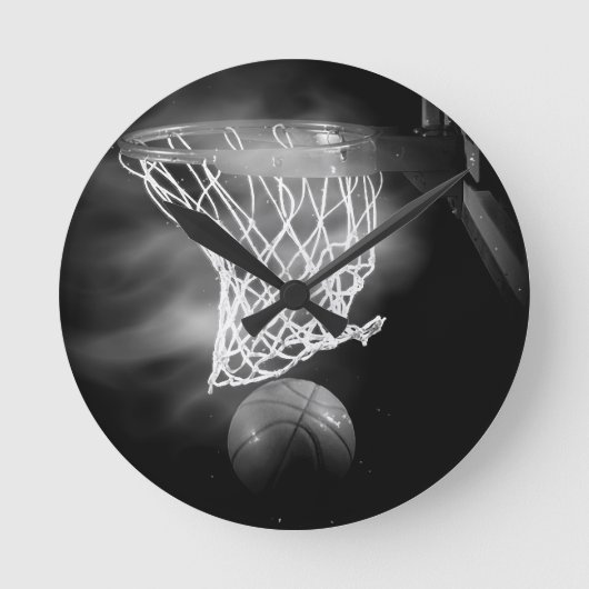 Schwarzer u. weißer Basketball Runde Wanduhr (Vorderseite)