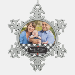 Schwarzer u. weißer Büffel-karierte Schneeflocken Zinn-Ornament