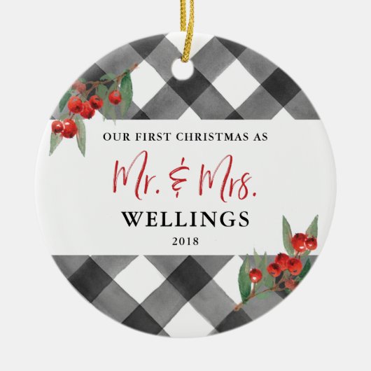 Schwarzer u. weißer Büffel-karierter Keramik Ornament (Vorne)