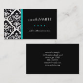 Schwarzer u. weißer Damast, Aqua aquamarin Visitenkarte (Vorne/Hinten)