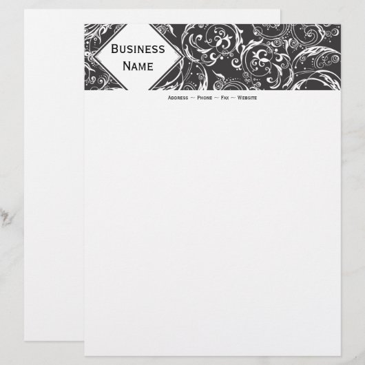 Schwarzer u. weißer Damast-Briefkopf Briefbogen (Vorne/Hinten)