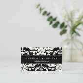 Schwarzer u. weißer Damast-Brokat-berufliche Art Visitenkarte (Stehend Vorderseite)