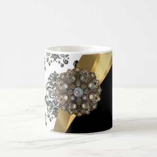 Schwarzer u. weißer Damast, Imitatjuwel Kaffeetasse