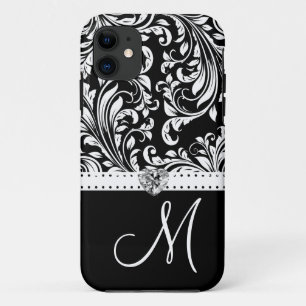 Schwarzer u. weißer Damast mit Diamant-Herzen u. Case-Mate iPhone Hülle