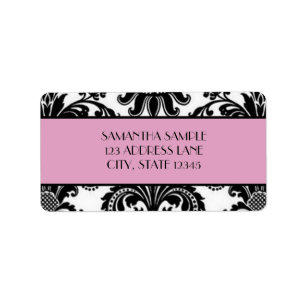 Schwarzer u. weißer Damast, rosa Adressaufkleber