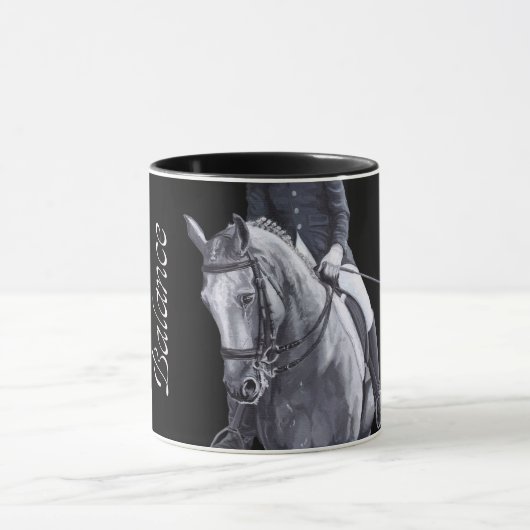 Schwarzer u. weißer Duodressage-PferdeTasse Stein Tasse (Zentrum)