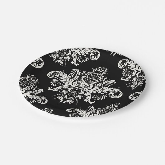 Schwarzer u. weißer eleganter PapierTeller - Set (Schrägansicht)