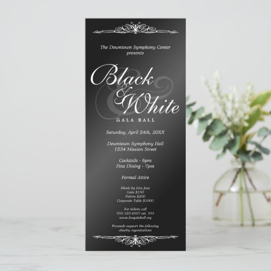 Schwarzer u. weißer Galaballtanz (Front und Einladung (Stehend Vorderseite)