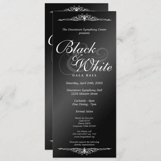 Schwarzer u. weißer Galaballtanz (Front und Einladung (Vorne/Hinten)