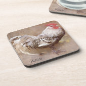 Schwarzer u. weißer gesprenkelter Hahn Getränkeuntersetzer (Linke Seite)