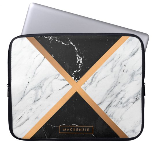Schwarzer u. weißer Marmor Laptopschutzhülle (Vorderseite)