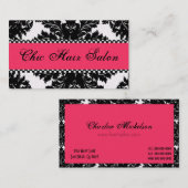 Schwarzer u. weißer Perle ROSA Damast Visitenkarte (Vorne/Hinten)
