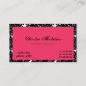 Schwarzer u. weißer Perle ROSA Damast Visitenkarte (Rückseite)