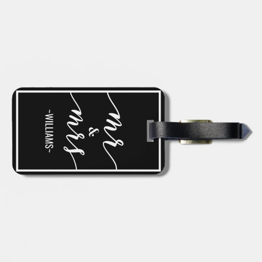 Schwarzer u. weißer personalisierter Herr u. Frau Gepäckanhänger (Rückseite horizontal)