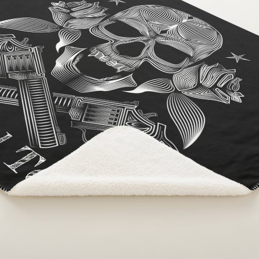 Schwarzer u. weißer Schädel und Gewehre Sherpadecke (3/4)