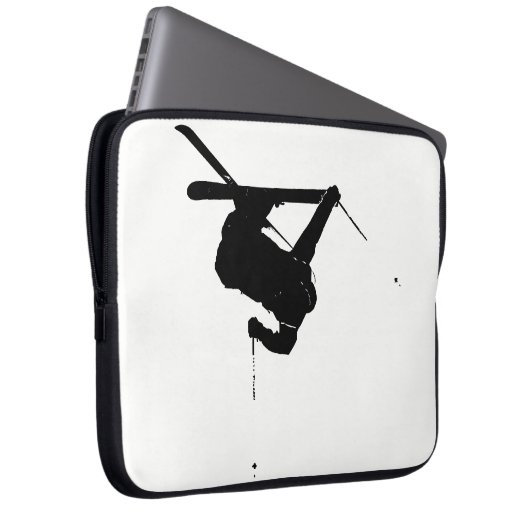 Schwarzer u. weißer Skifahrer Laptopschutzhülle (Vorne Rechts)