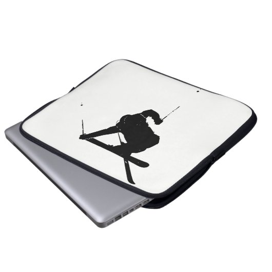 Schwarzer u. weißer Skifahrer Laptopschutzhülle (Vorne Knopf)