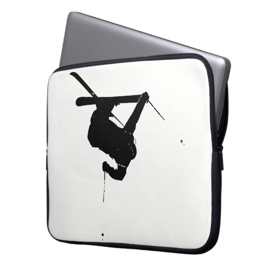 Schwarzer u. weißer Skifahrer Laptopschutzhülle (Vorderseite Links)