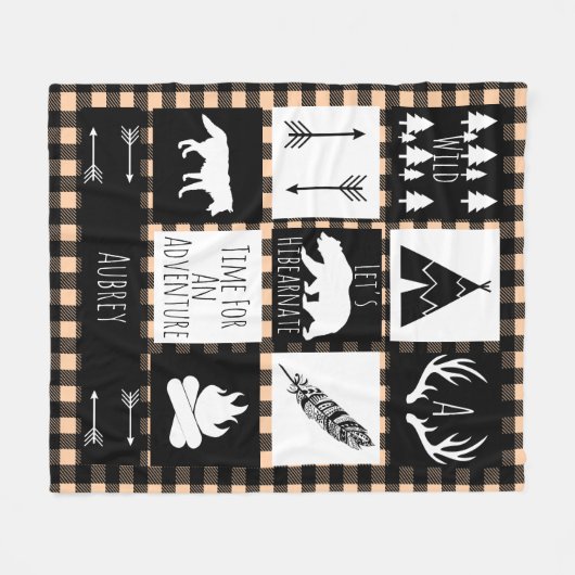 Schwarzer u. weißer Stammes- wilder WaldTaupe Fleecedecke (Vorderseite (Horizontal))